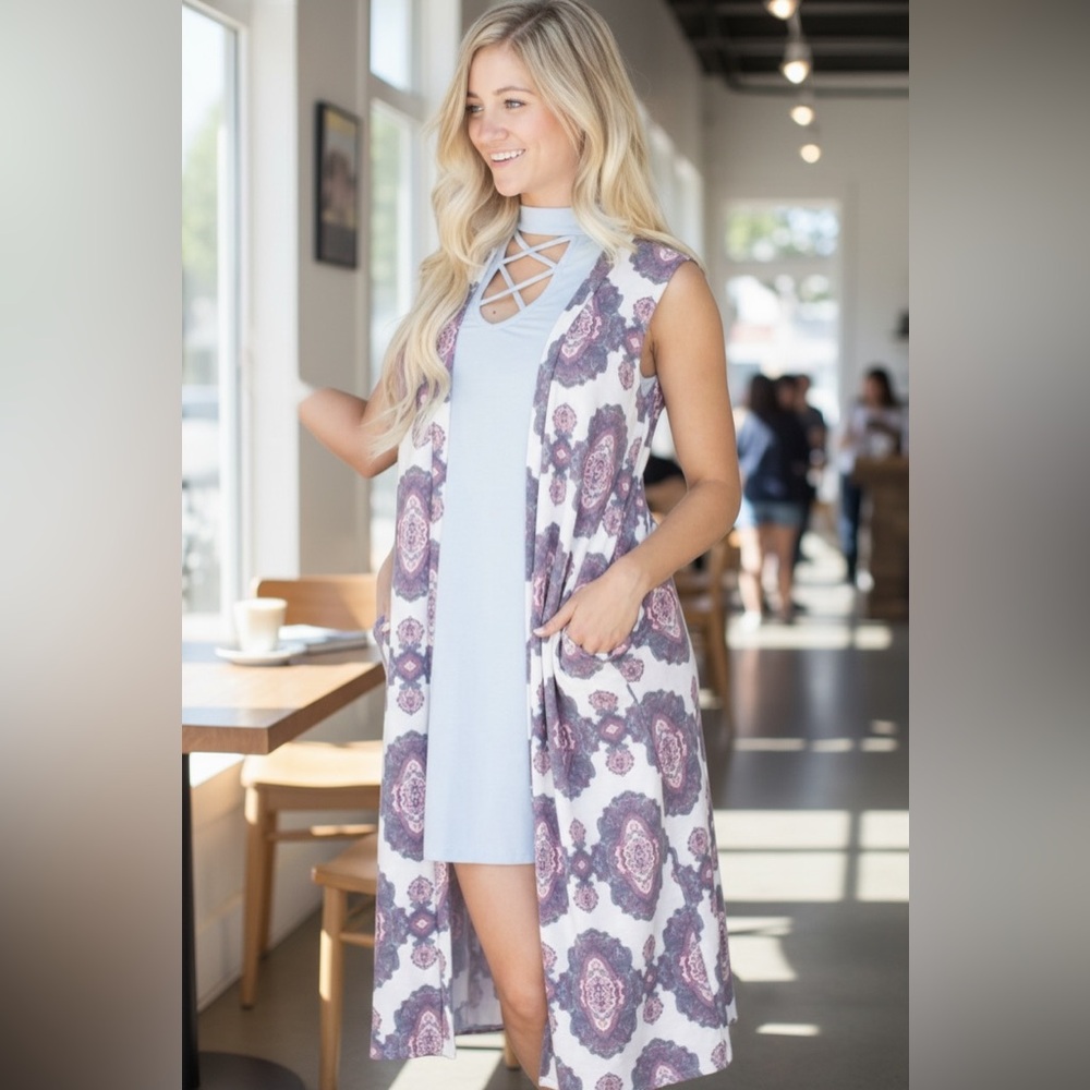 Soul Sunrise Stunning Pastel Blue Dress With Boho Chic Longline Vest Combo•2X